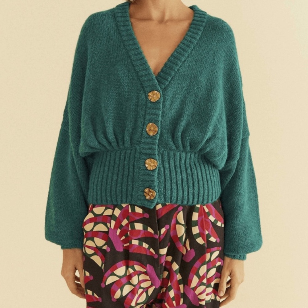 Farm Rio Emerald Bubble Knit Cardigan NWT